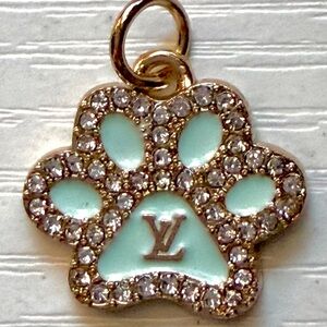 NEW Baby Blue LV Crystal Paw Charm – Gold Tone Pet Lover Pendant